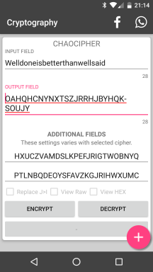 Screen capture of Cryptography Android app