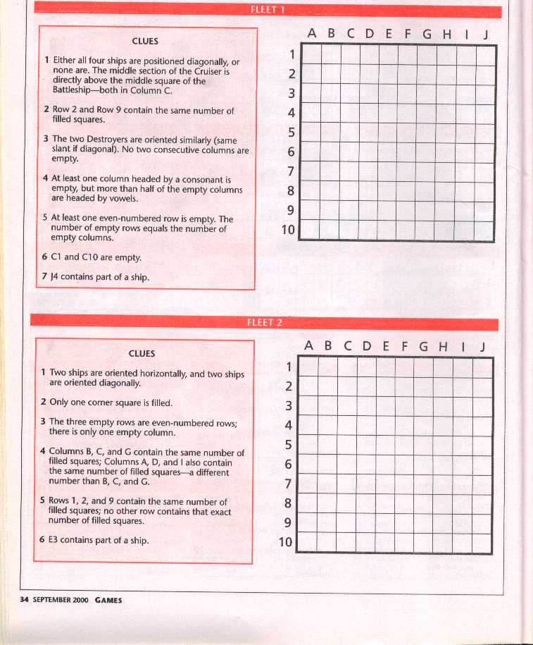 Lost Armadas, Battleships variation (GAMES, September 2000, page 34)